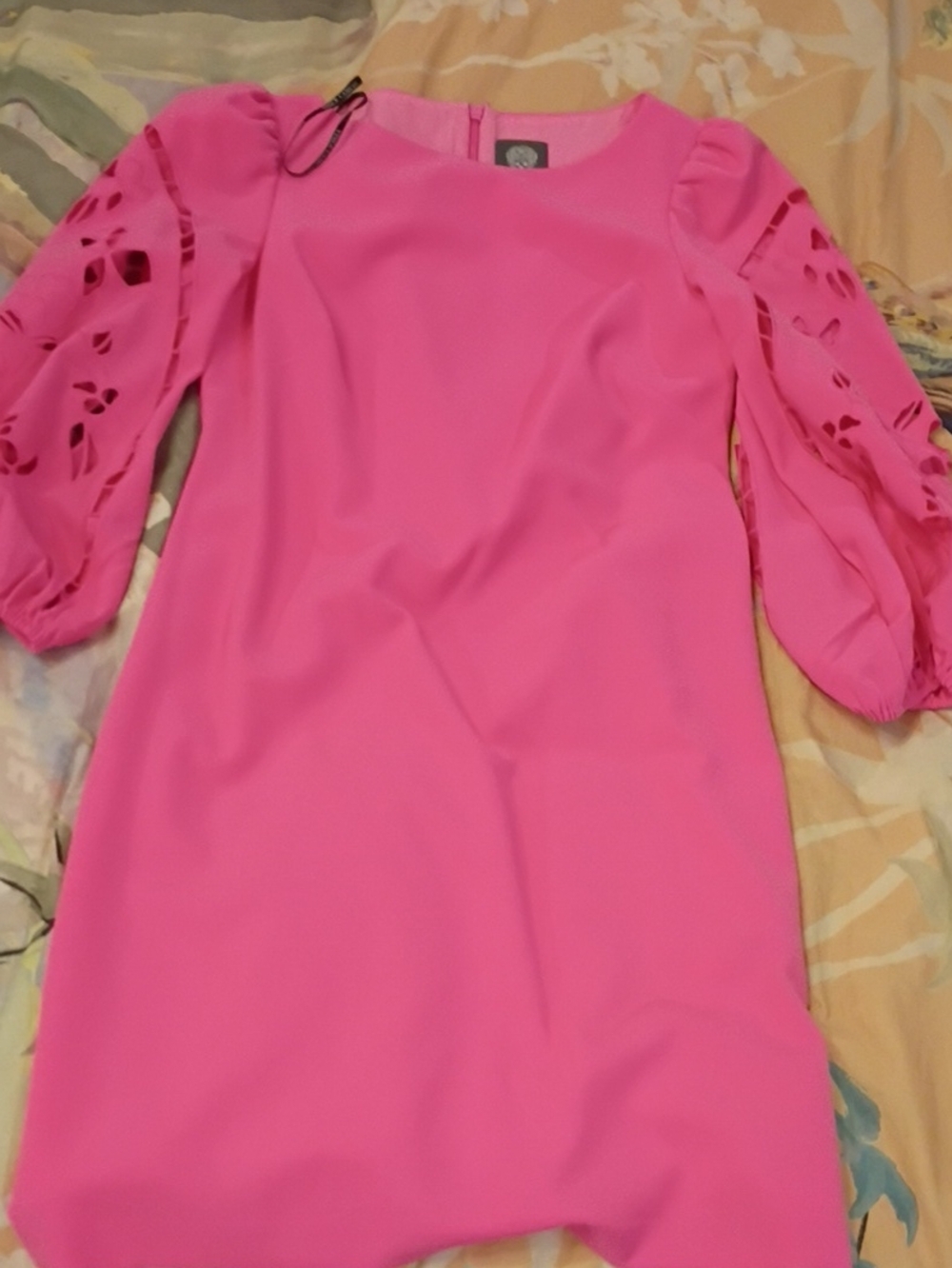 Vince Camuto Hot Pink Long Sleeve Shift Dress with Cutout Sleeves